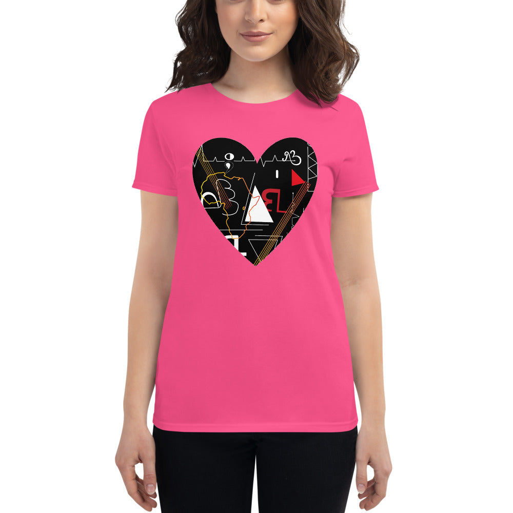 Linear Print Heart Women's Short Sleeve T-shirt