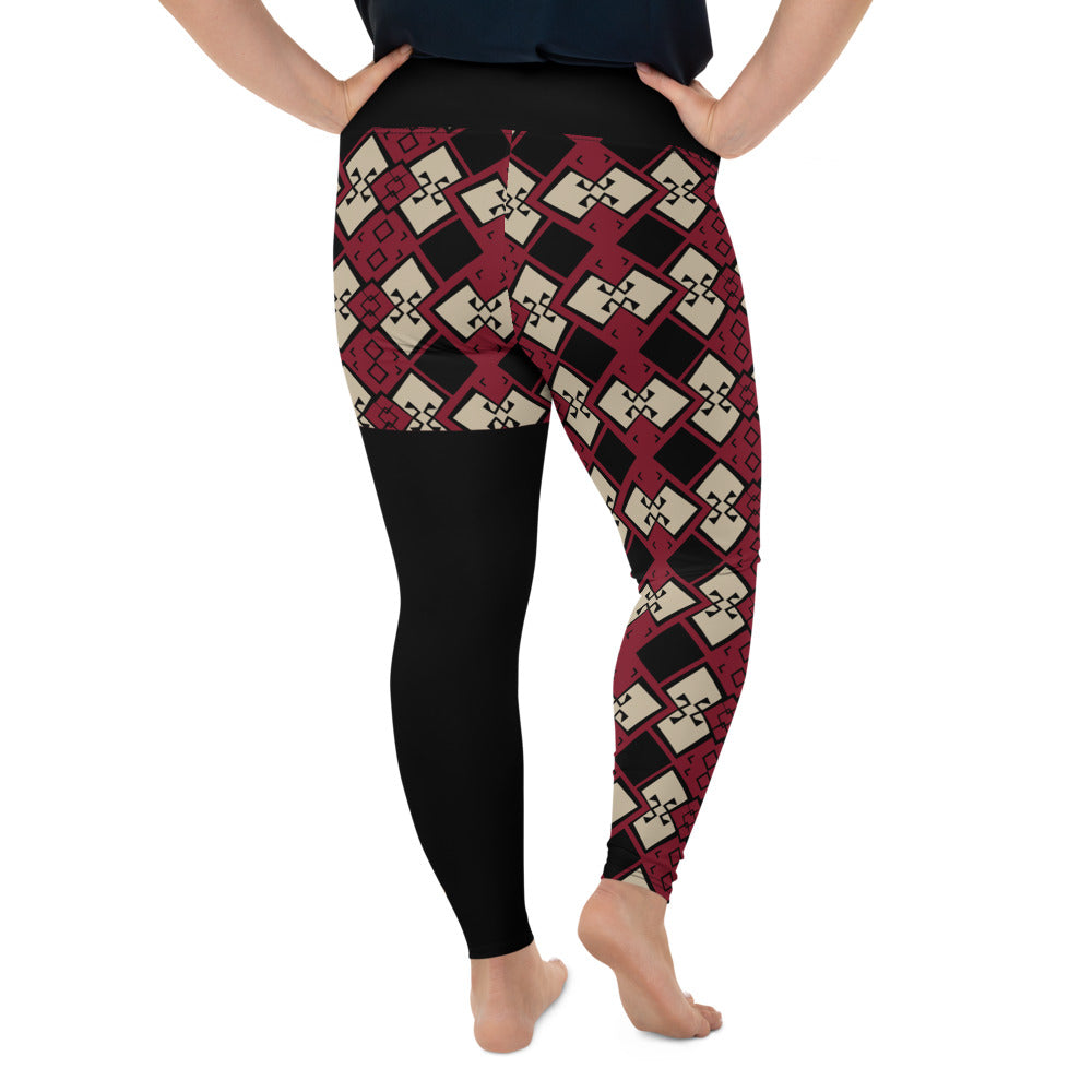 AfriBix Aztek Print Plus Size High Waist Leggings - Ruby