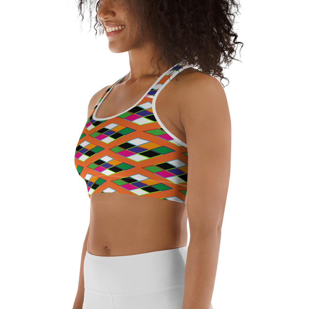 Pyramid Print Sports Bra - Orange
