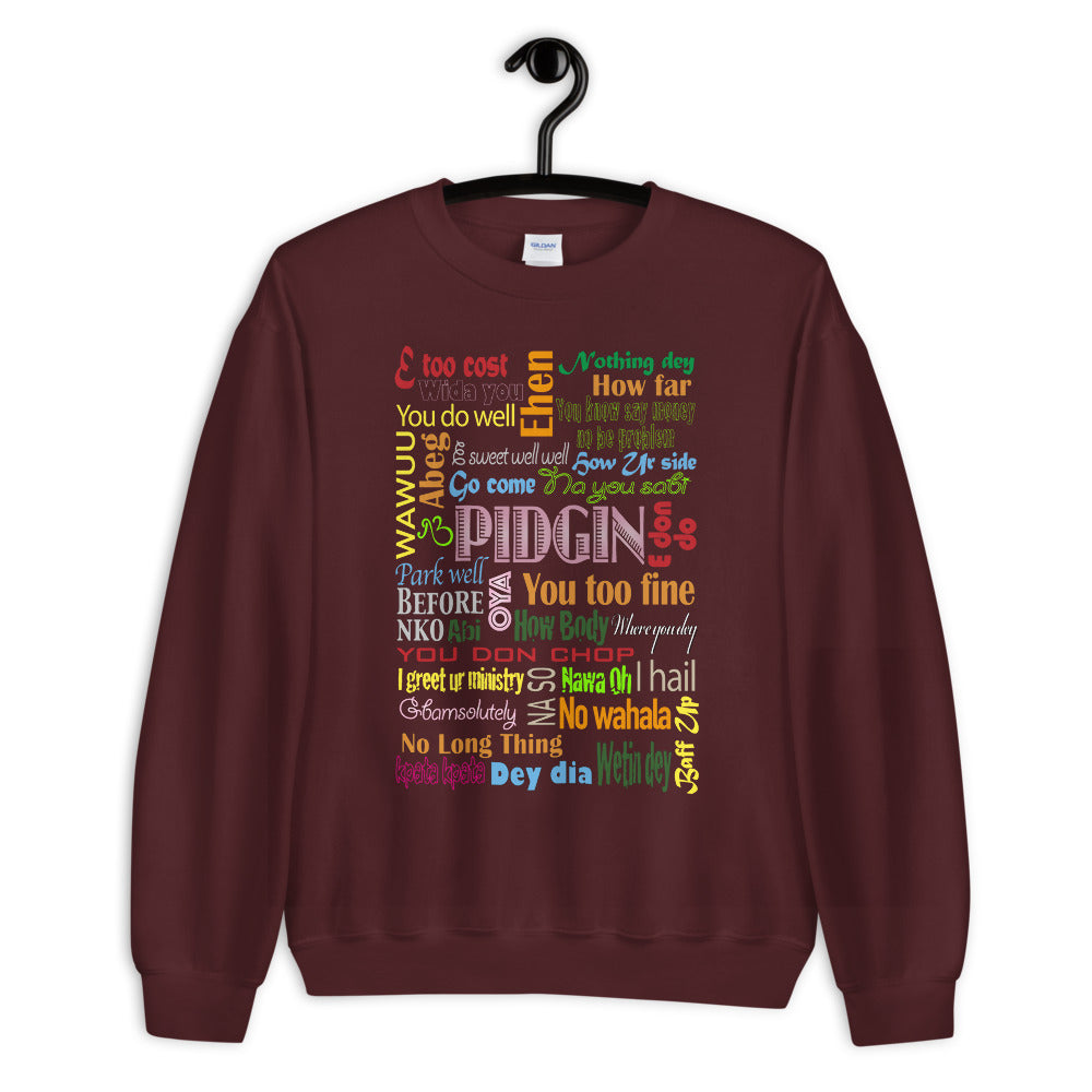 AfriBix Pidgin Print Unisex Crew Neck Long Sleeve Pullover Sweatshirt
