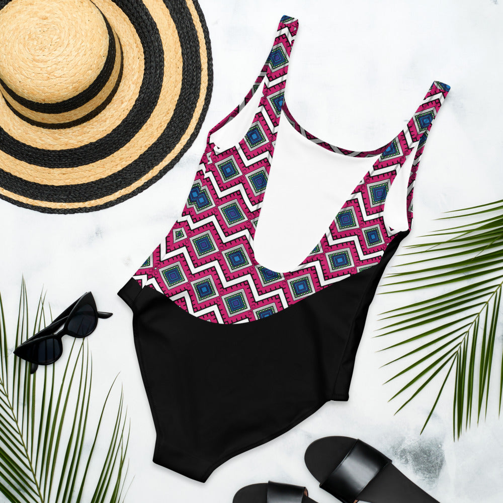 Quad print curve One-Piece Swimsuit