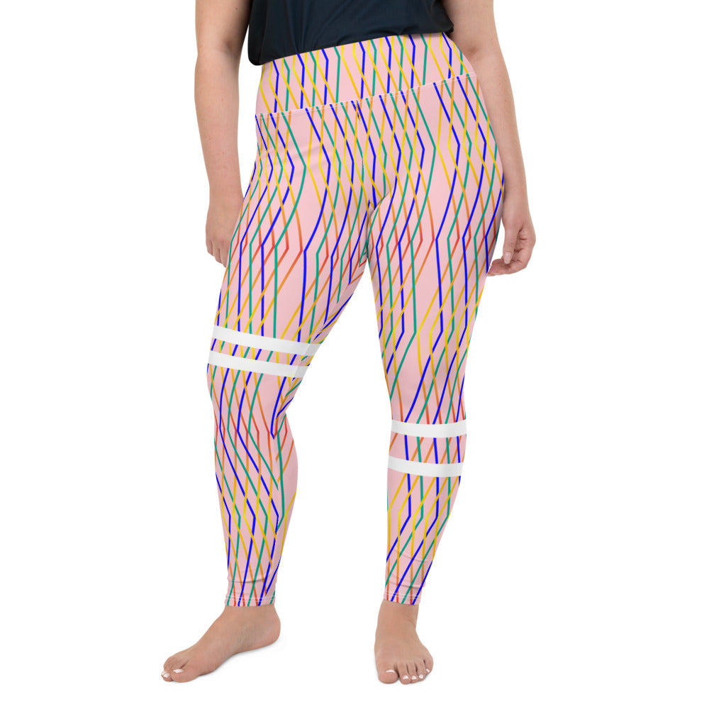 Constellation Print Plus Size High Waist Leggings - Pink