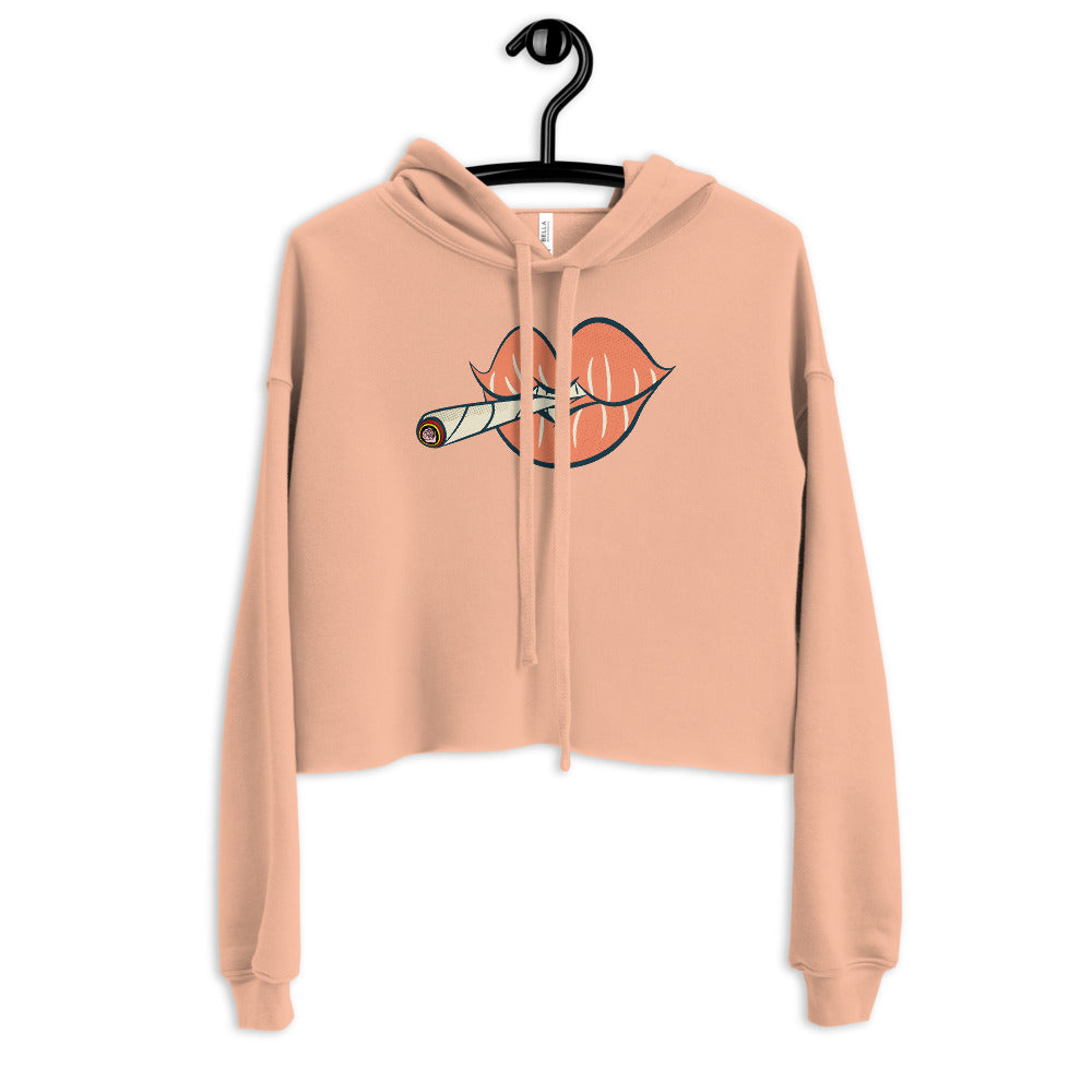 'Puff on Dis' Graphic Lips Comfy Crop Hoodie