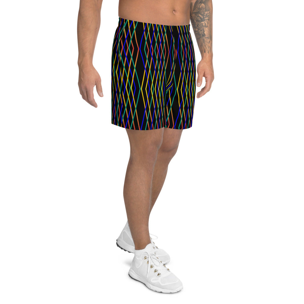 Constellation Print Men's Athletic Shorts - Black