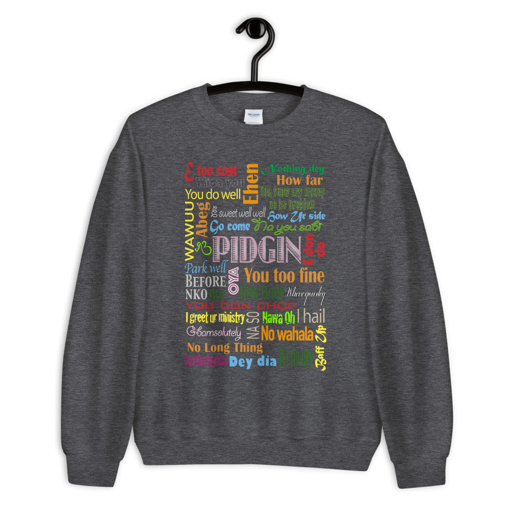 AfriBix Pidgin Print Unisex Crew Neck Long Sleeve Pullover Sweatshirt