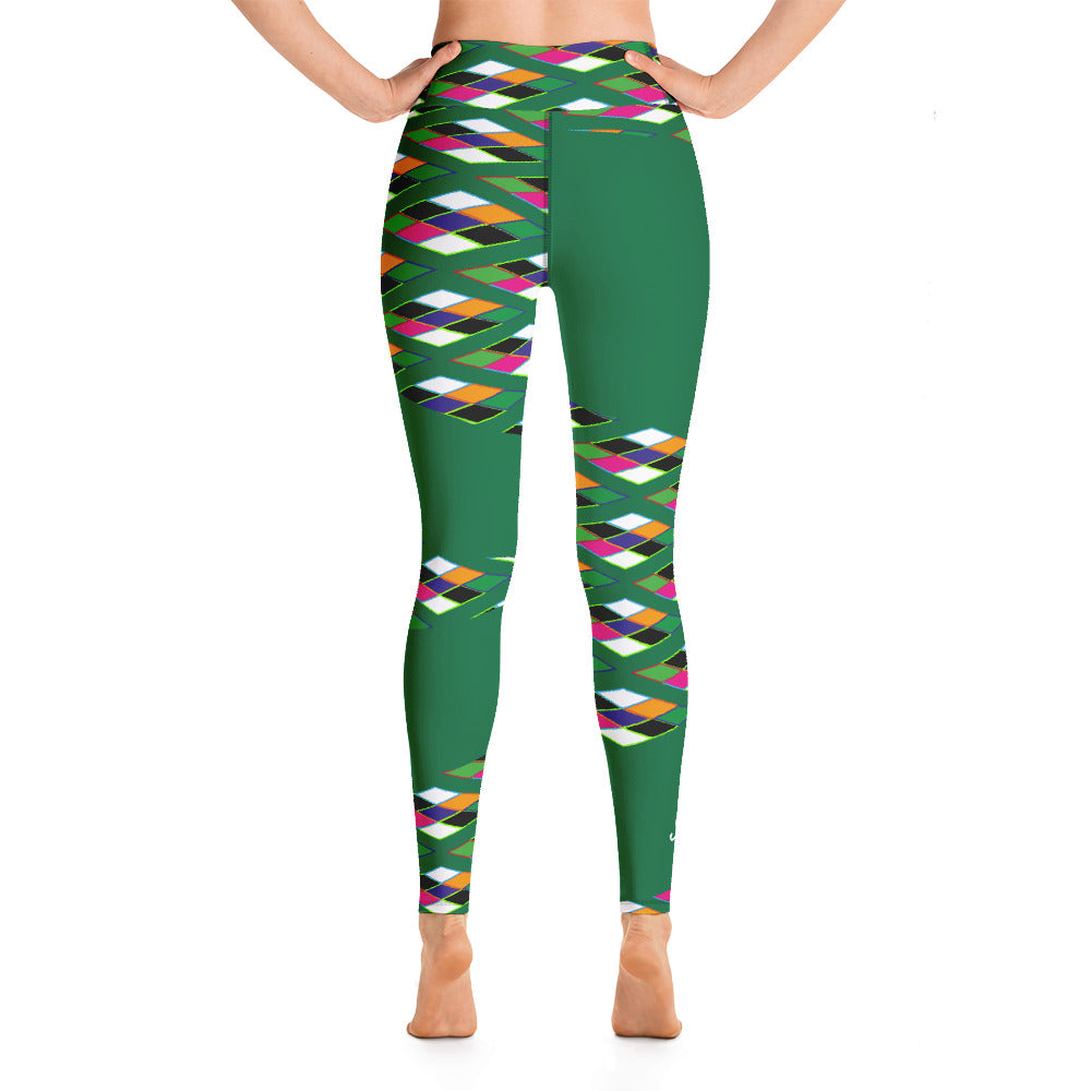 Pyramid Print Patch Leggings - Leaf