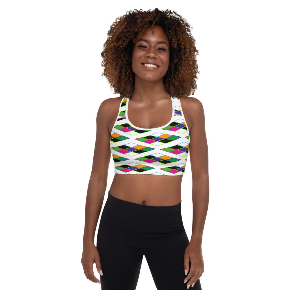 Pyramid Print Padded Sports Bra - Snow