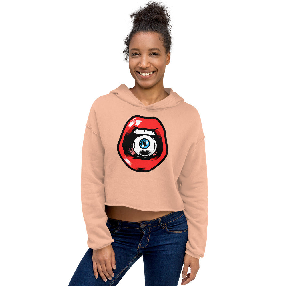'Speak, I Can See You' Graphic Eye in Mouth Crop Hoodie