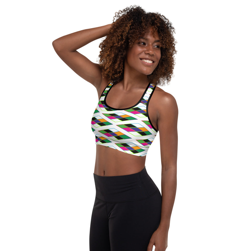 Pyramid Print Padded Sports Bra - Snow