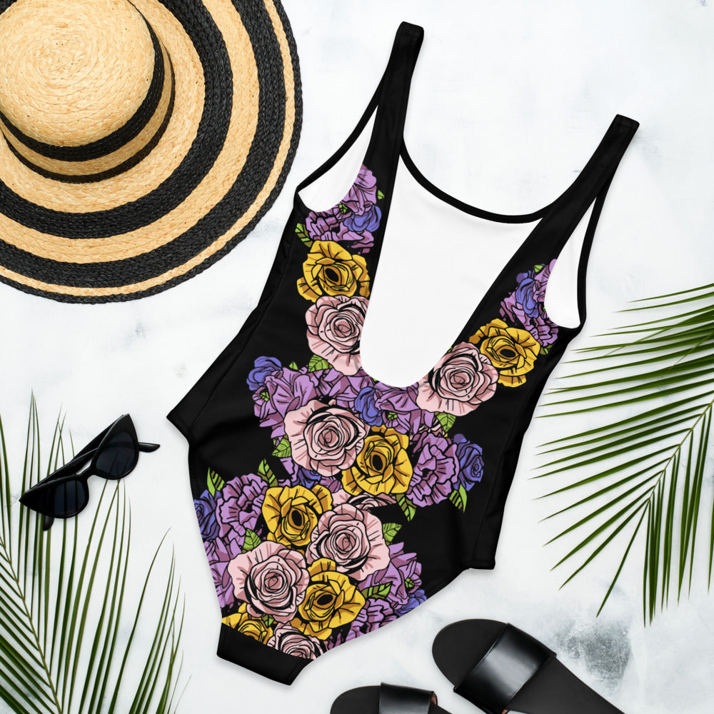 Garden of Skullz One-Piece Swimsuit - Black