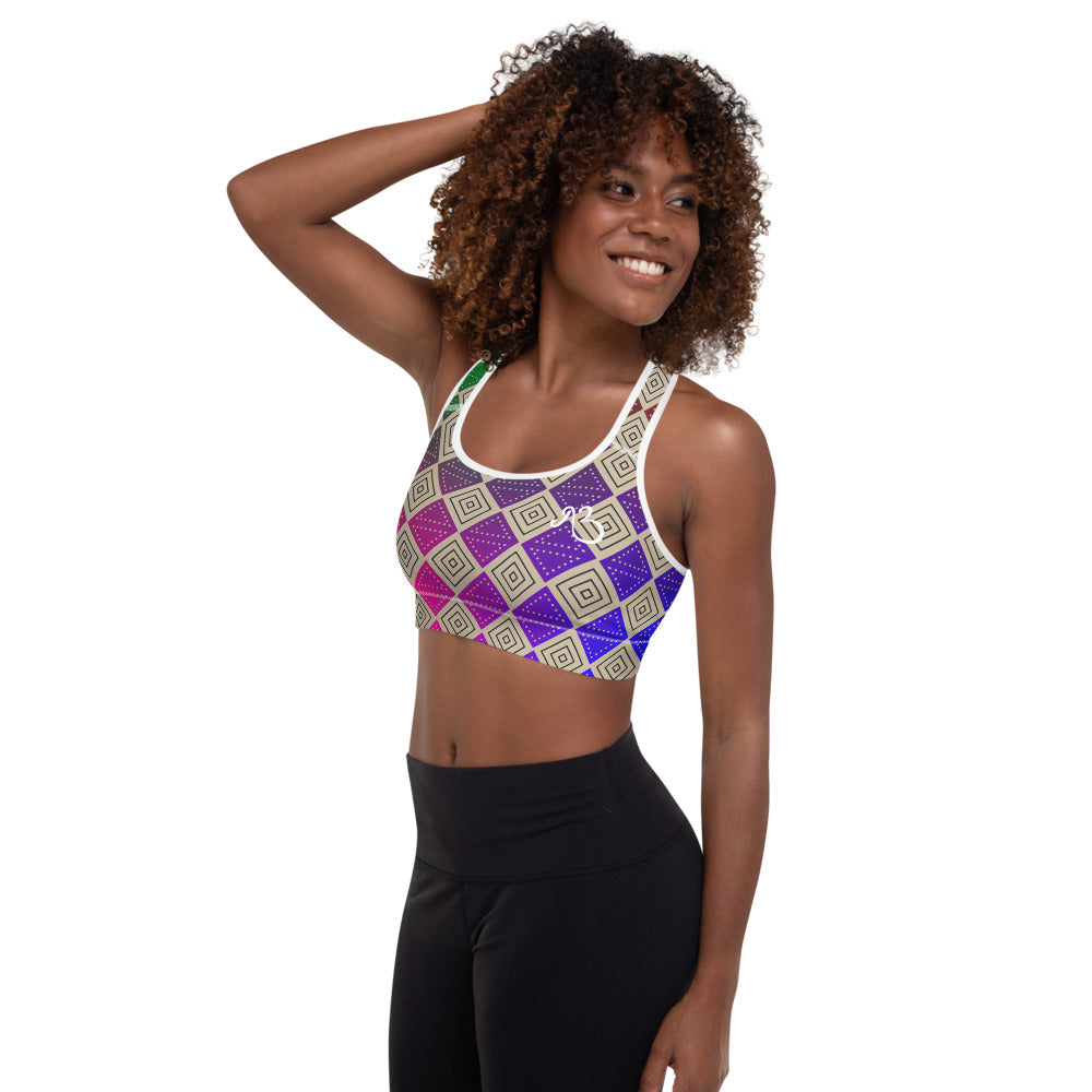 Box Print Padded Sports Bra