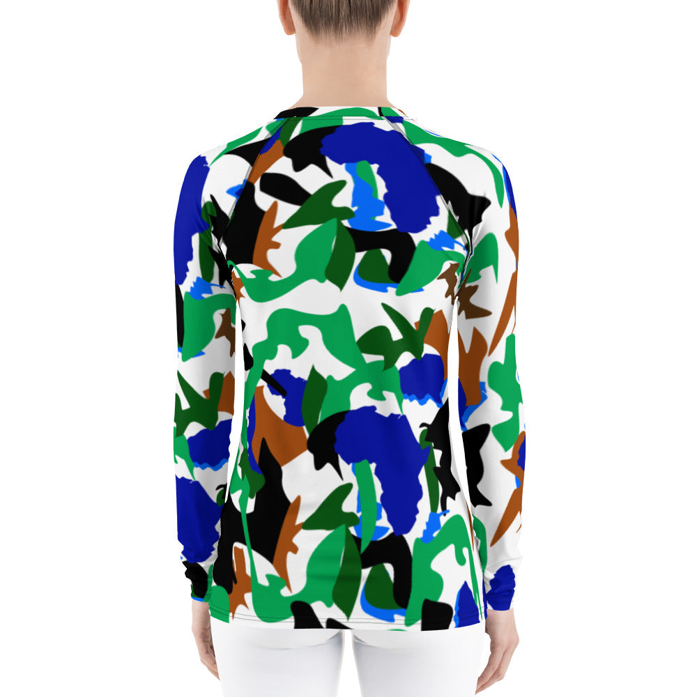 AfriBix Camo Print Women's Rash Guard - white