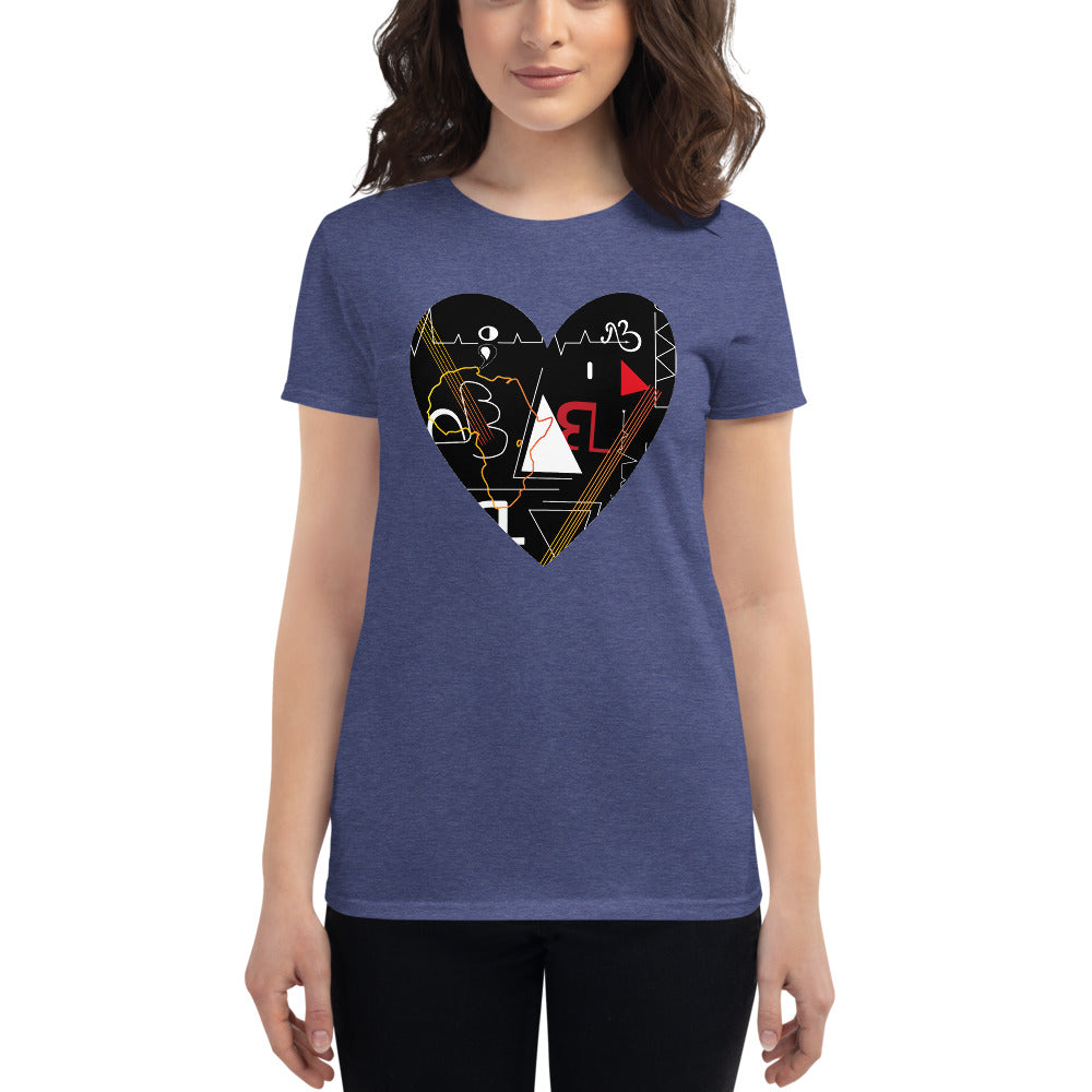 Linear Print Heart Women's Short Sleeve T-shirt