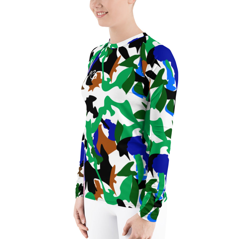 AfriBix Camo Print Women's Rash Guard - white