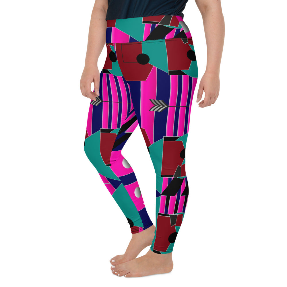 AfriBix Gallery Print Plus Size High Waist Leggings - Pink