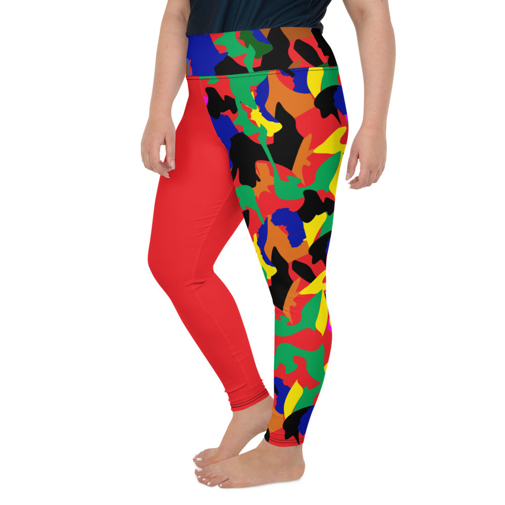 AfriBix Camo Print Patch Plus Size High Waist Leggings - Red