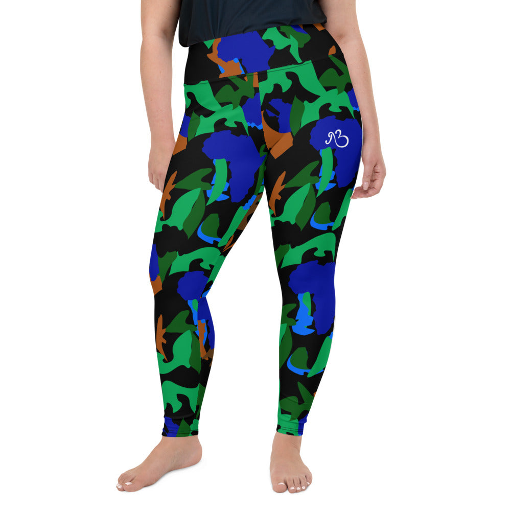 AfriBix Camo Print Plus Size High Waist Leggings - Black