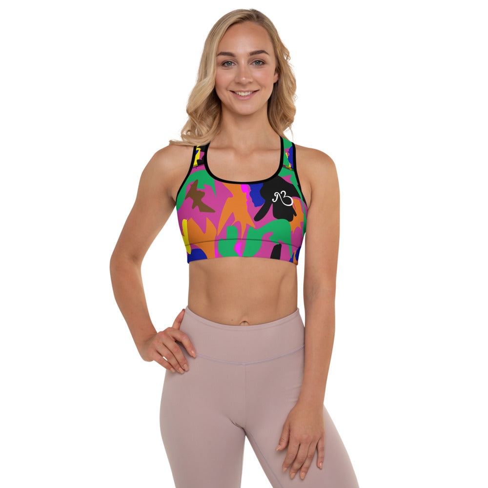 AfriBix Camo Print Padded Sports Bra - Pink
