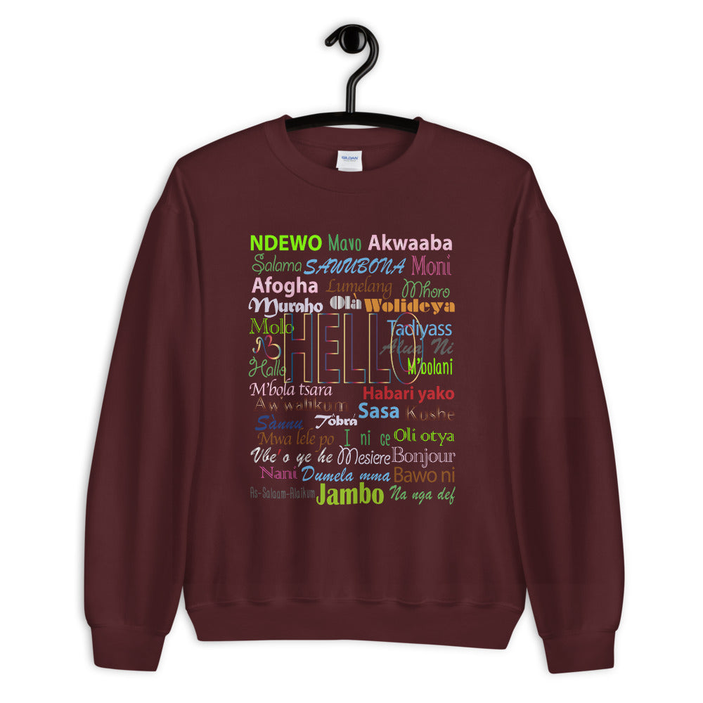 AfriBix Hello Print Crew Neck Long Sleeve Pullover Unisex Sweatshirt