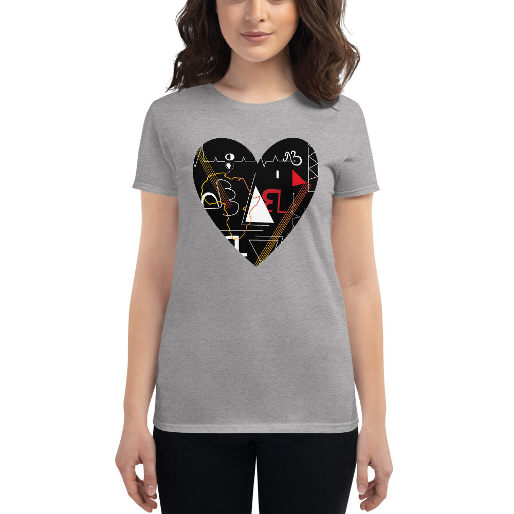 Linear Print Heart Women's Short Sleeve T-shirt