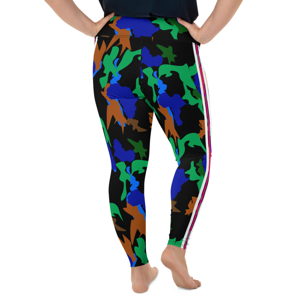 AfriBix Camo Print Plus Size High Waist Leggings - Black