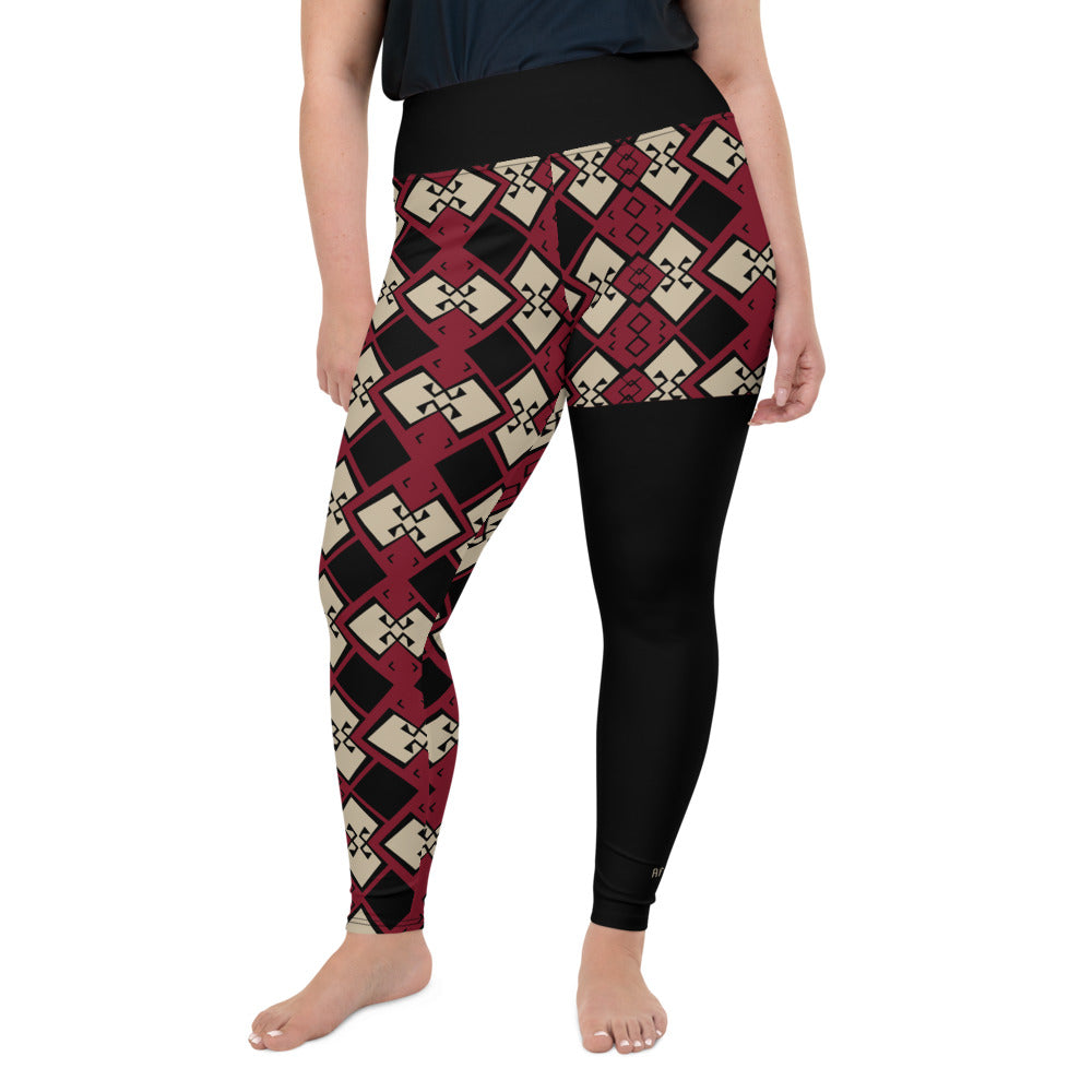 AfriBix Aztek Print Plus Size High Waist Leggings - Ruby