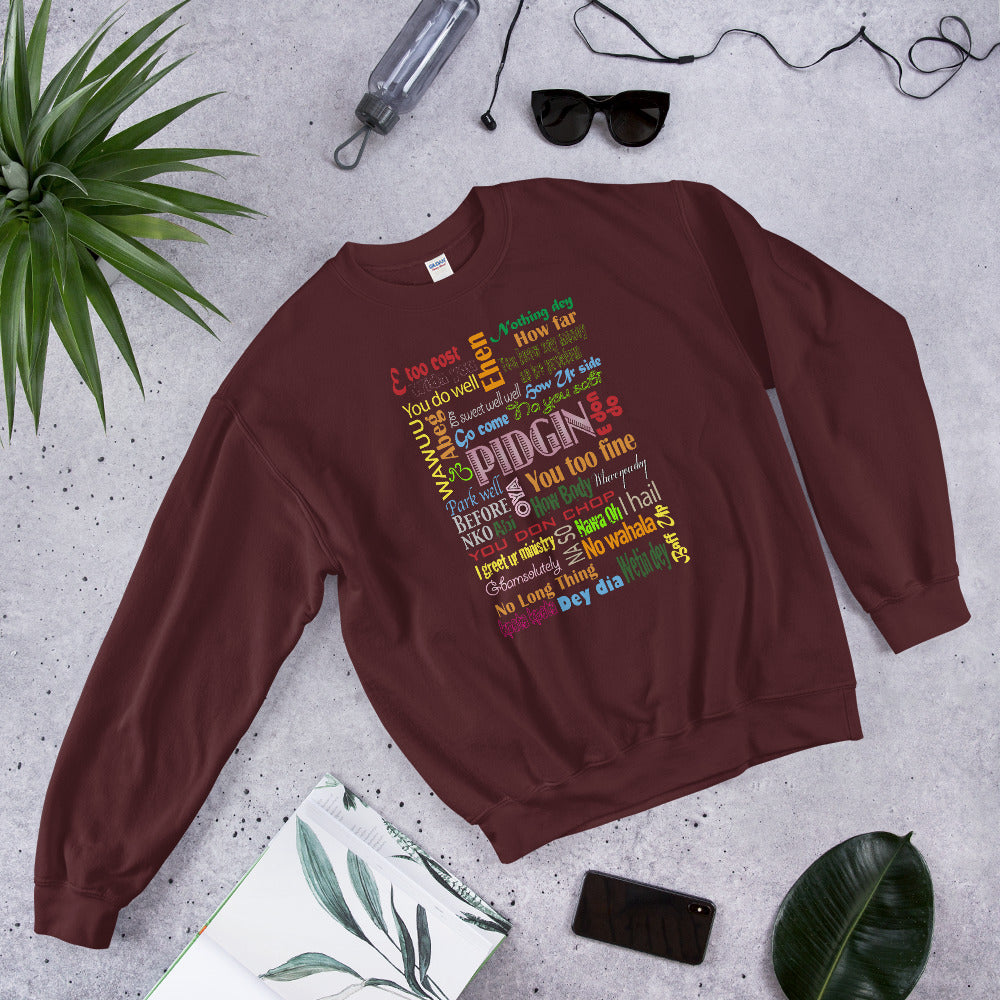 AfriBix Pidgin Print Unisex Crew Neck Long Sleeve Pullover Sweatshirt