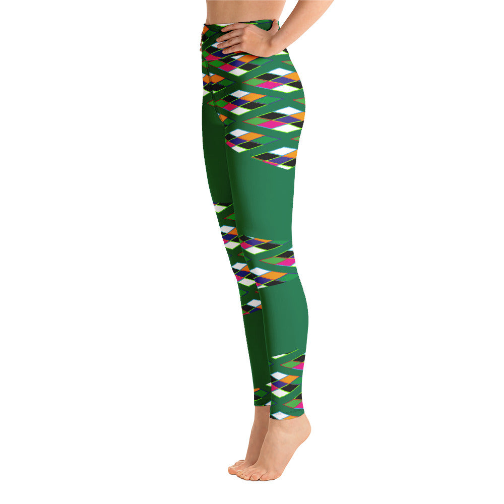 Pyramid Print Patch Leggings - Leaf