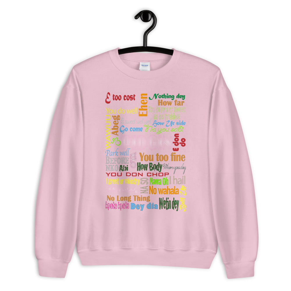 AfriBix Pidgin Print Unisex Crew Neck Long Sleeve Pullover Sweatshirt
