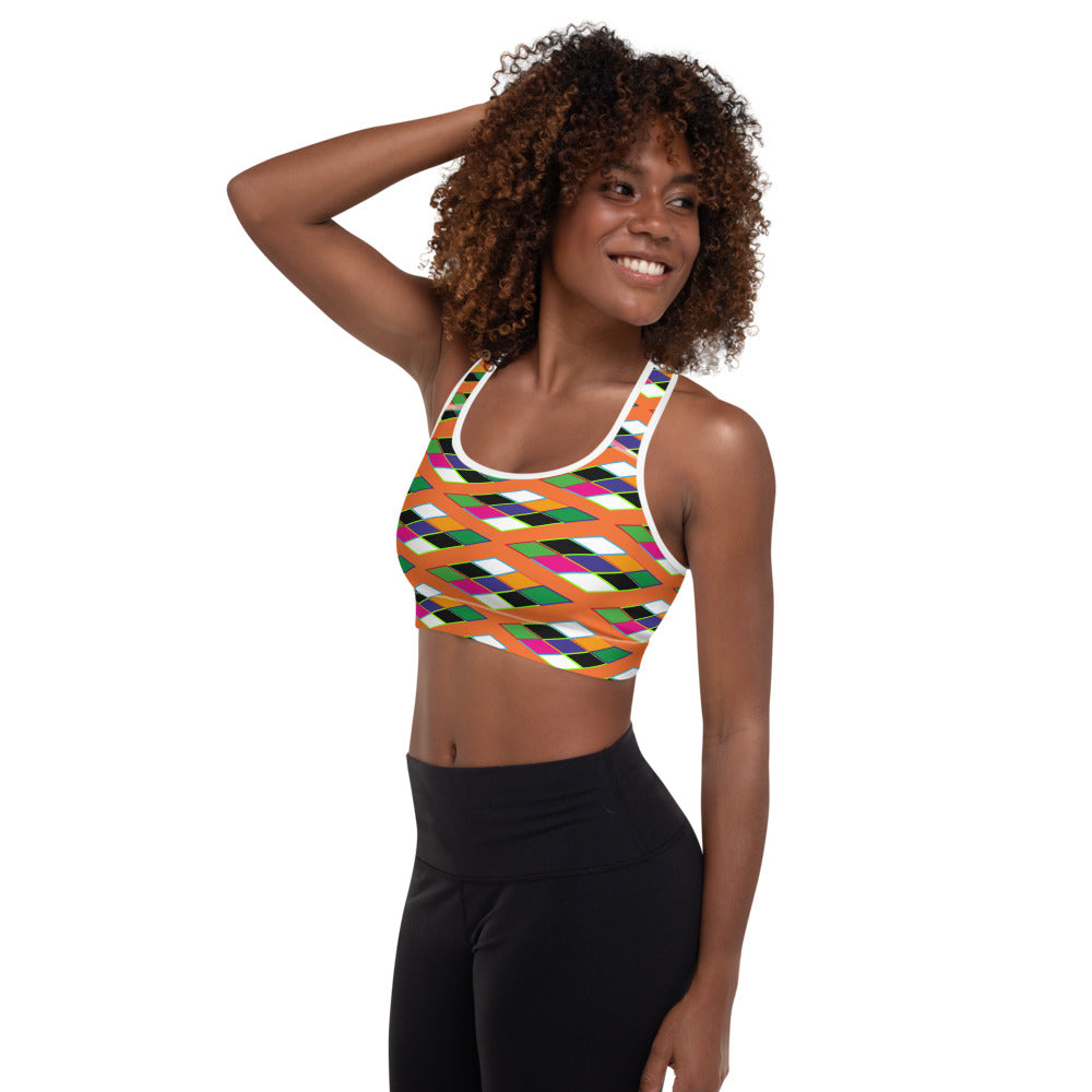 Pyramid Print Padded Sports Bra - Orange