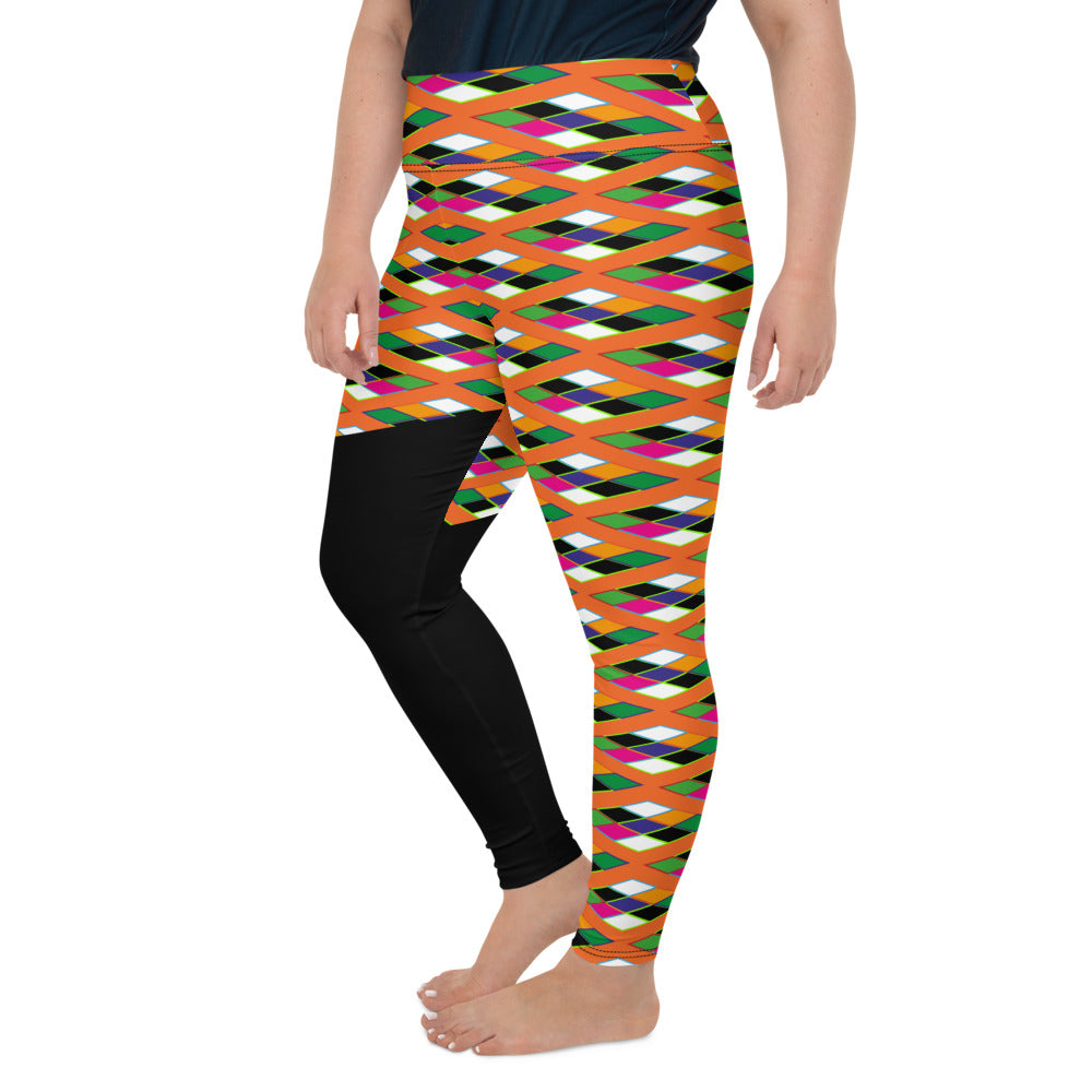 AfriBix Pyramid Print Fringe Plus Size High Waist Leggings - Orange