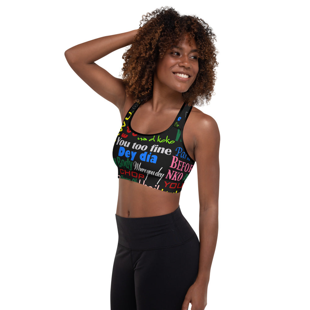 AfriBix Pidgin Print Padded Sports Bra