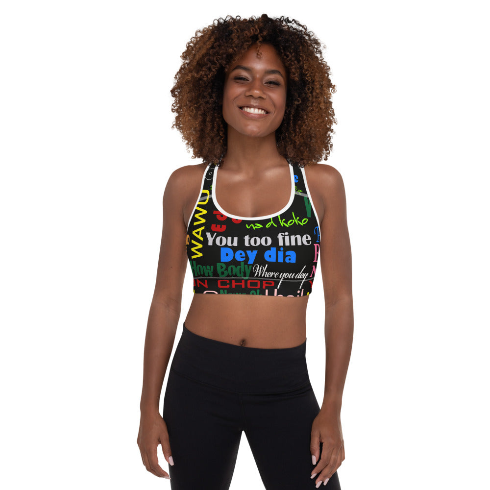 AfriBix Pidgin Print Padded Sports Bra