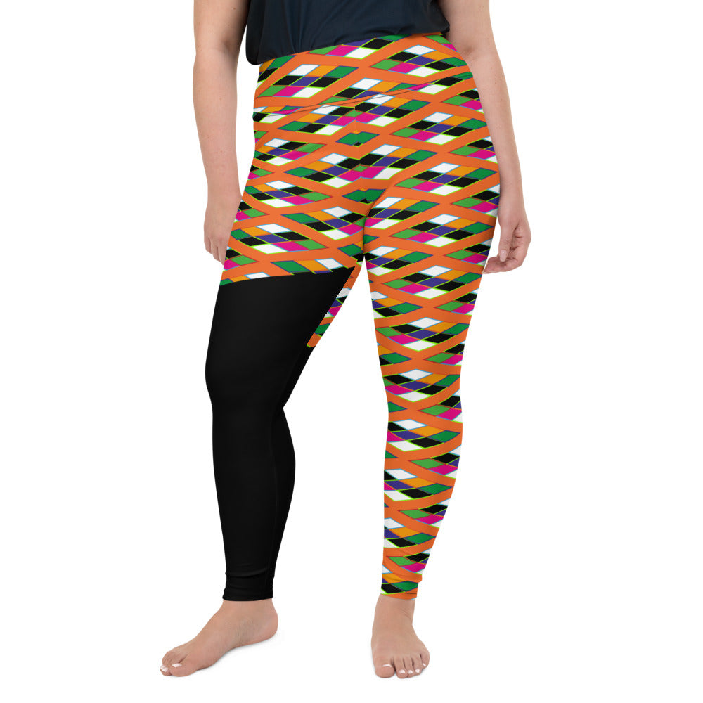 AfriBix Pyramid Print Fringe Plus Size High Waist Leggings - Orange