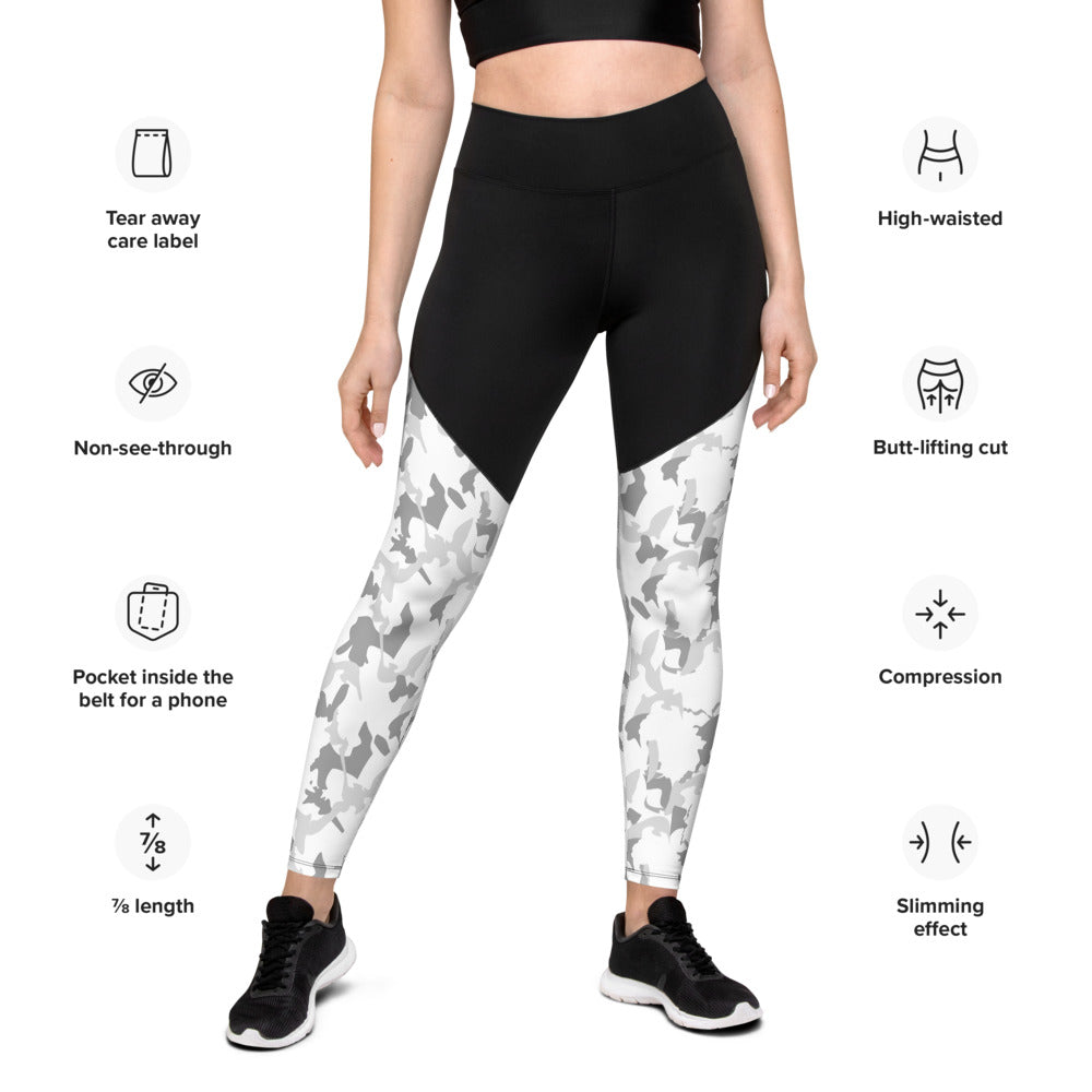 Compression Sports Leggings - AfriBix White Camo Print