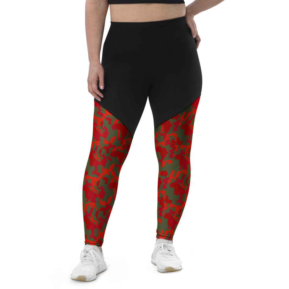 Camouflage Compression Sports Leggings - AfriBix Olive Red Camo Print