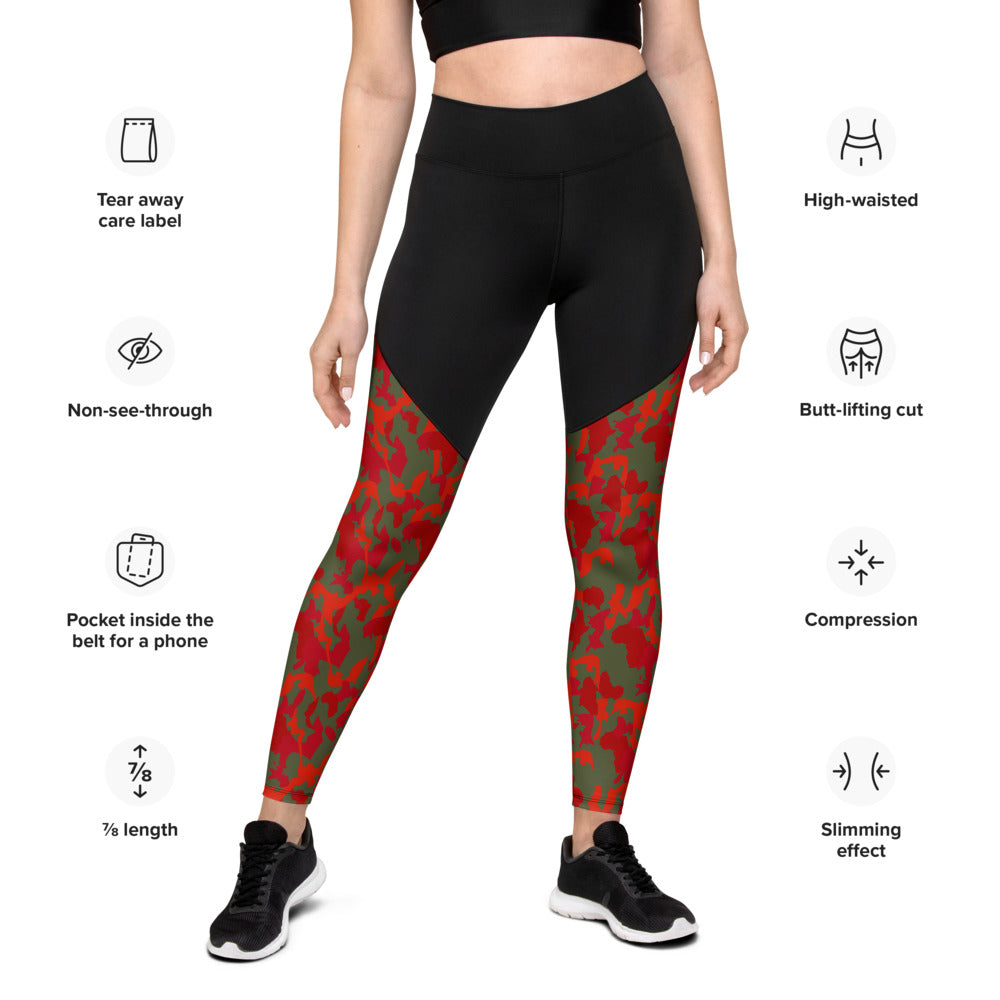 Camouflage Compression Sports Leggings - AfriBix Olive Red Camo Print