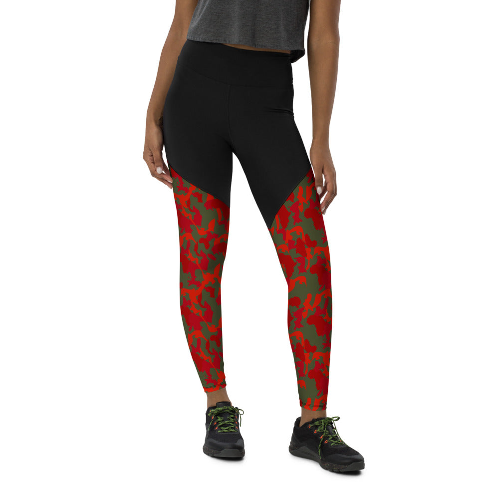 Camouflage Compression Sports Leggings - AfriBix Olive Red Camo Print