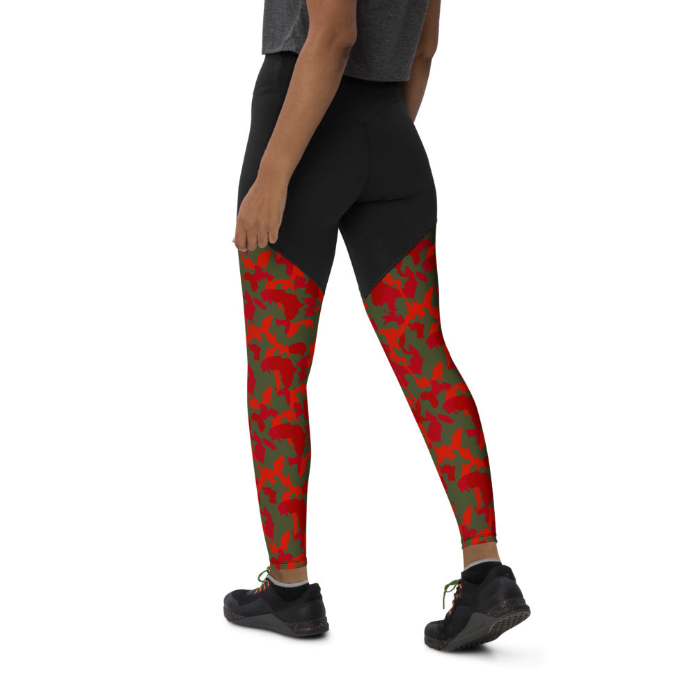 Camouflage Compression Sports Leggings - AfriBix Olive Red Camo Print