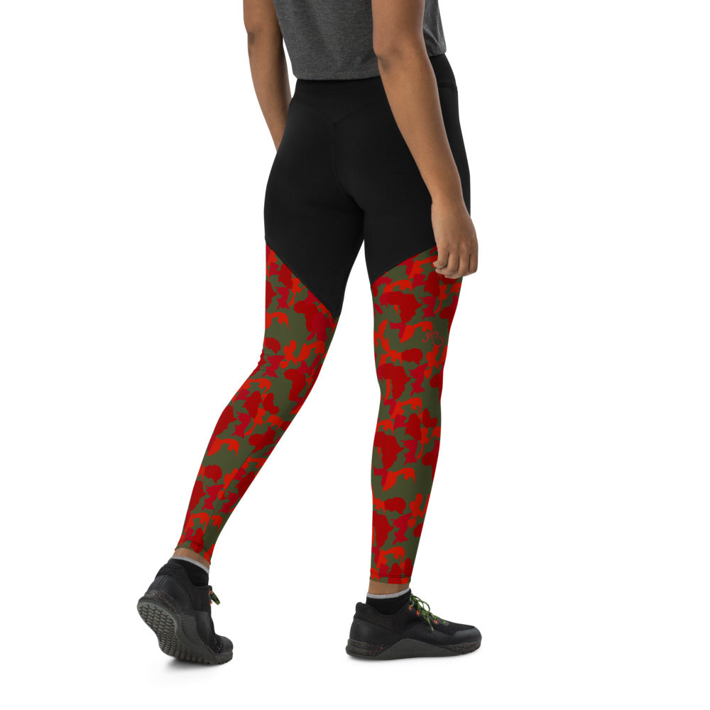Camouflage Compression Sports Leggings - AfriBix Olive Red Camo Print