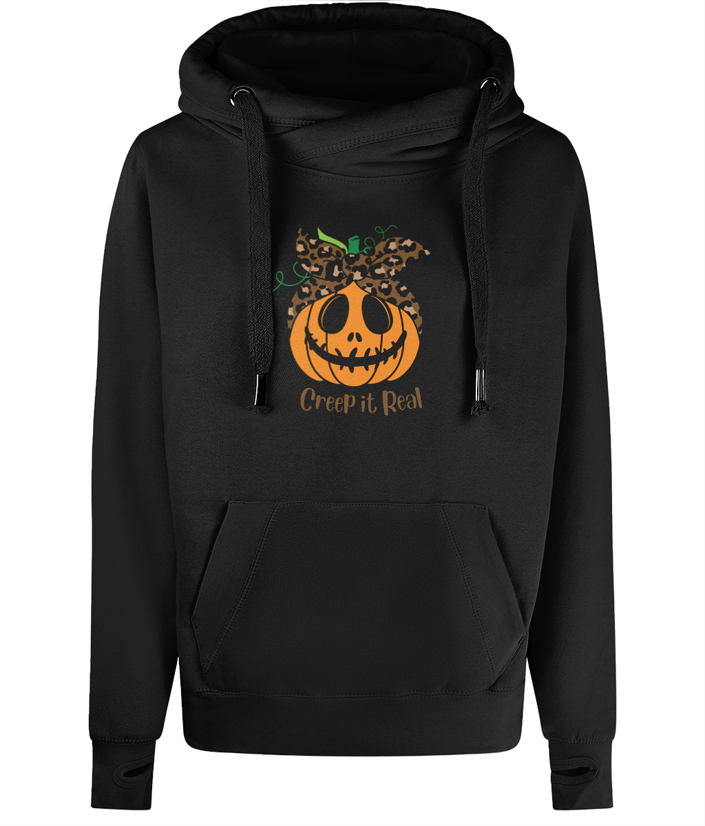 Unisex Halloween Pumpkin Cross Neck Hoodie