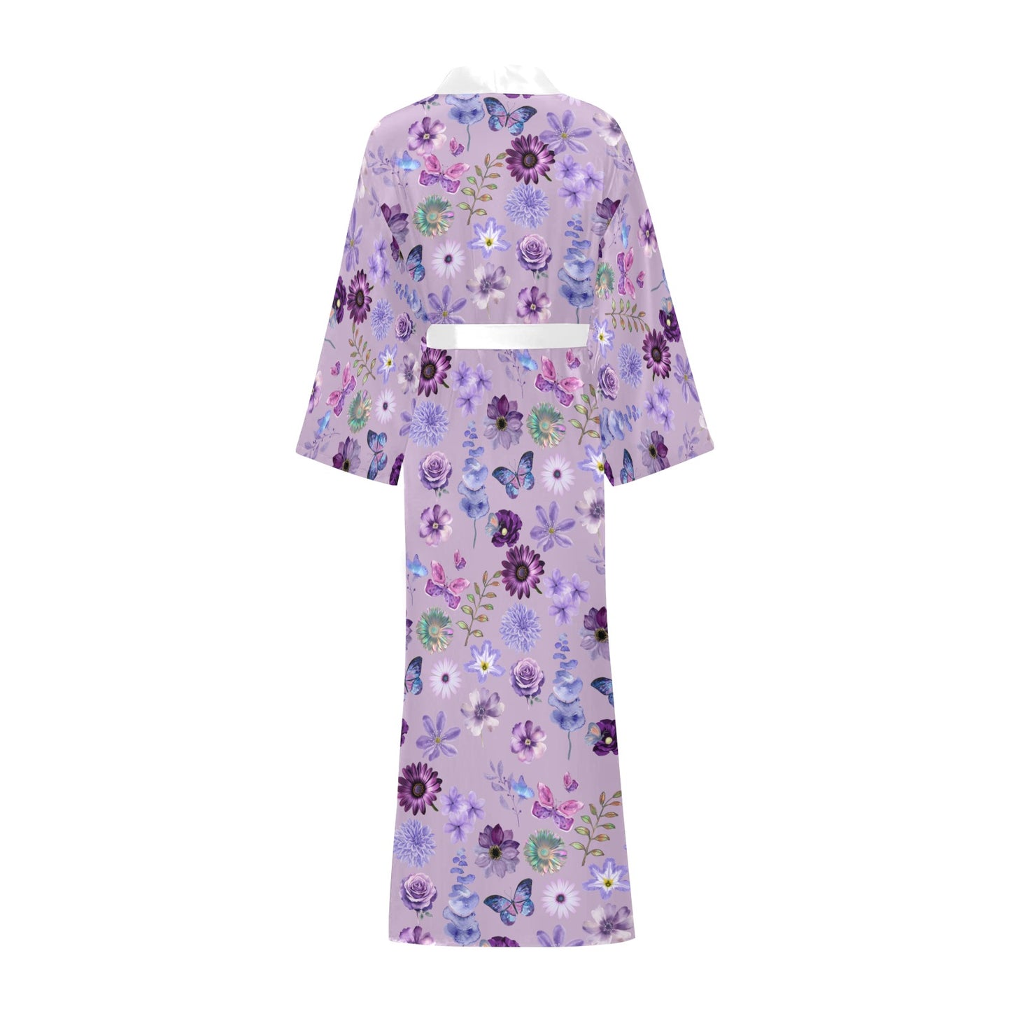 Lilac Purple Floral Women's Long Kimono Silky Robe