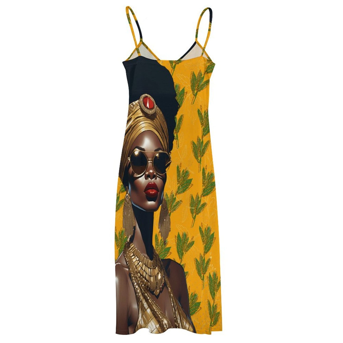 Yellow Spaghetti Strap African Queen Women's Long Dress