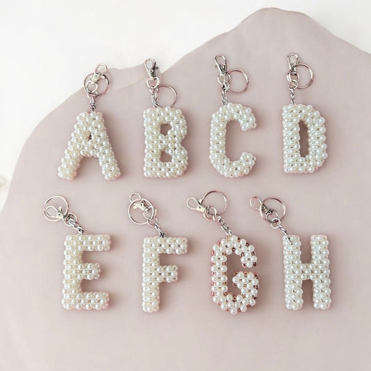 Pearl Initial Letter Key Chain Alphabet Bag Charm Tassel Keyring
