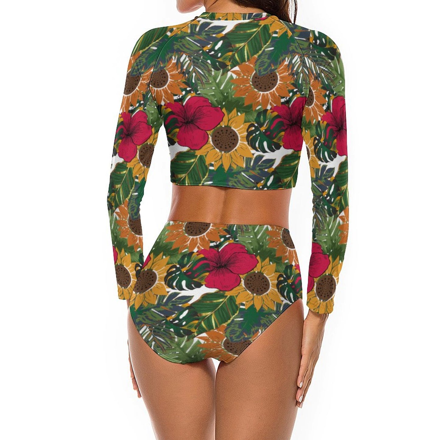 Women’s Long Sleeve Floral Bikini Set - Queen Vee Swimsuit for Beach & Pool