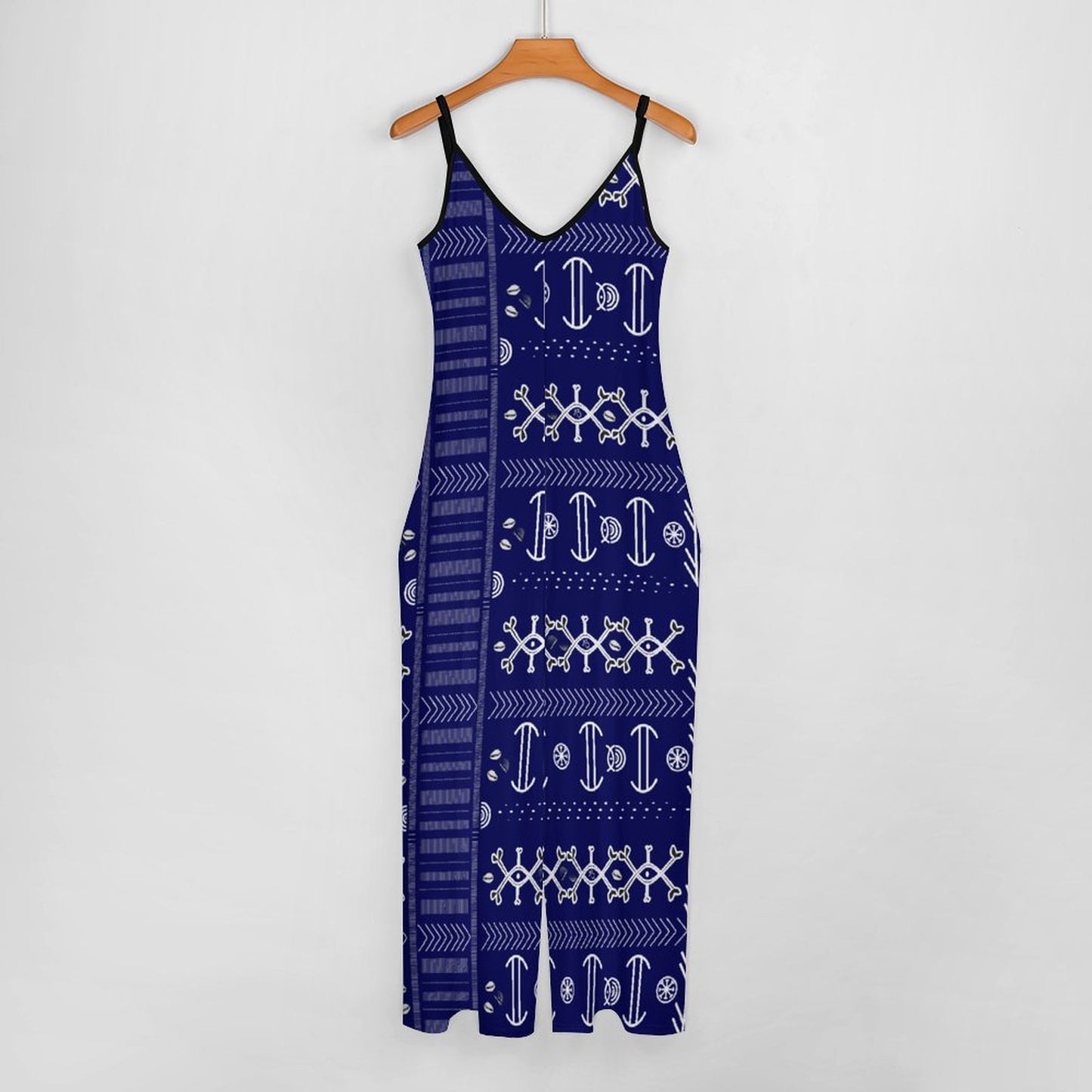 Ncheta Print Spaghetti-Strap Blue Suspender Jumpsuit