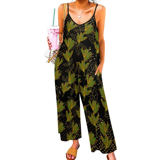 AfriBix Gold Leaf Ankara Suspender Jumpsuit