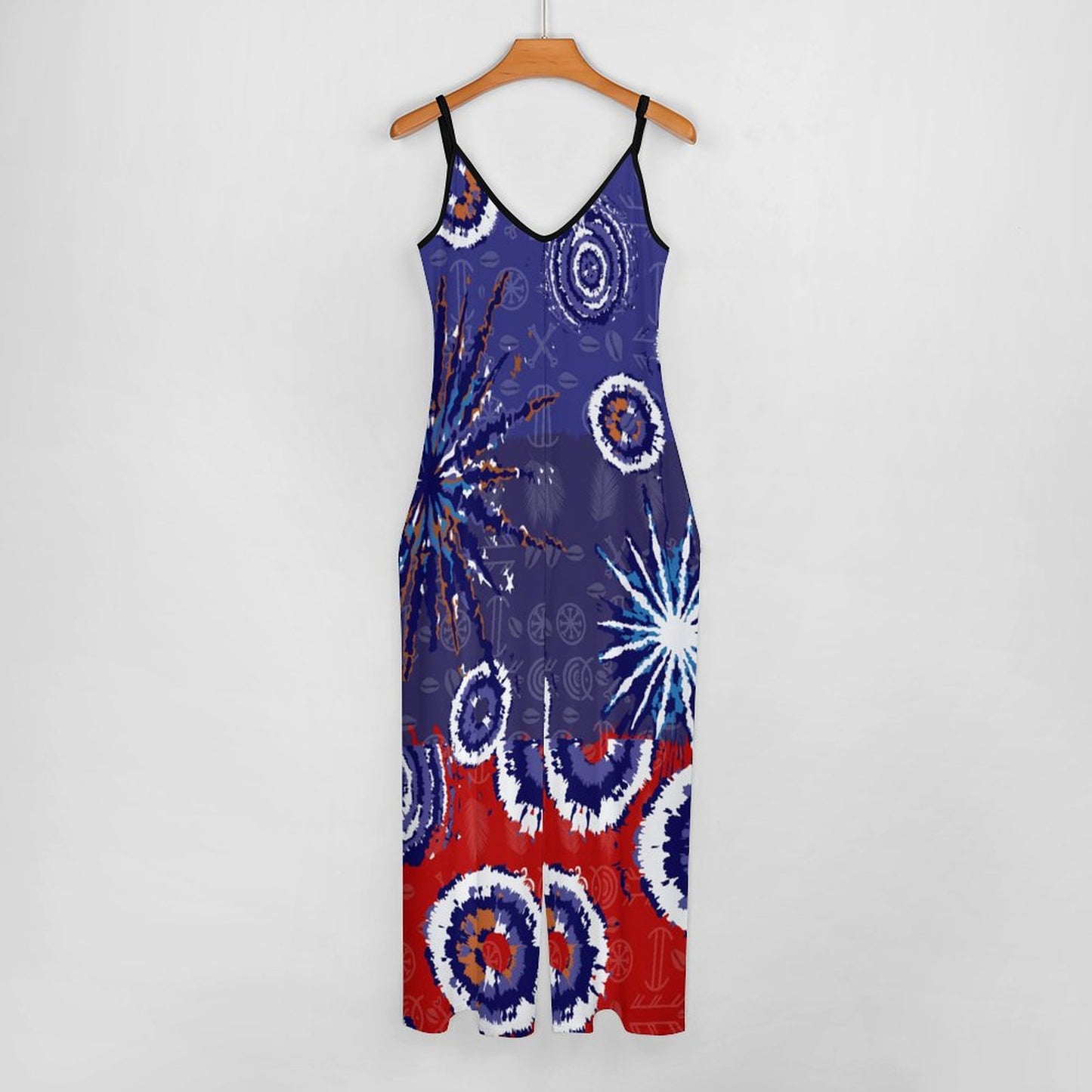 Blue and Red Tie-Dye Spaghetti Strap Suspender Jumpsuit