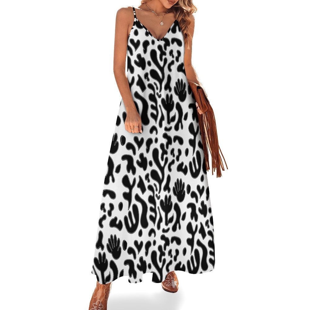 Black and White Spaghetti Strap Women's Maxi Long Dress