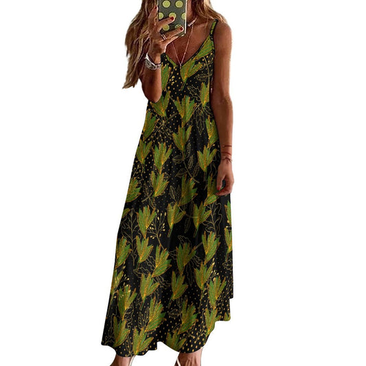 AfriBix Ankara Spaghetti Strap Women's Maxi Long Dress